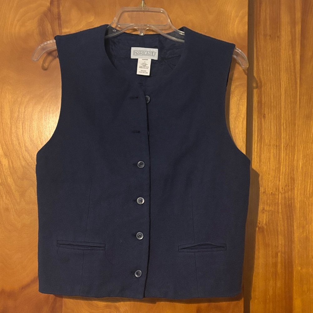 Lands' End Dark Blue Wool Vest EUC M